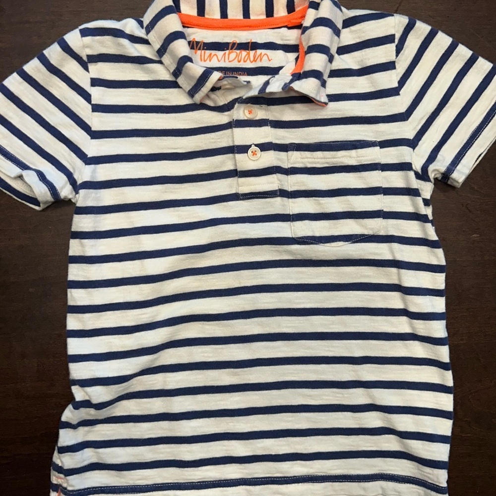 Mini Boden Blue and White Striped Polo Shirt